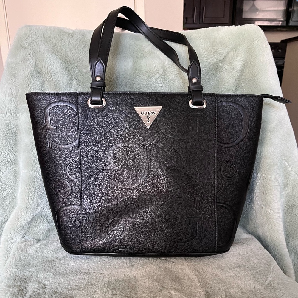 GUESS Black Embossed Logo Tote